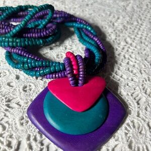 Vintage Wooden Plastic Bib Necklace. 1980